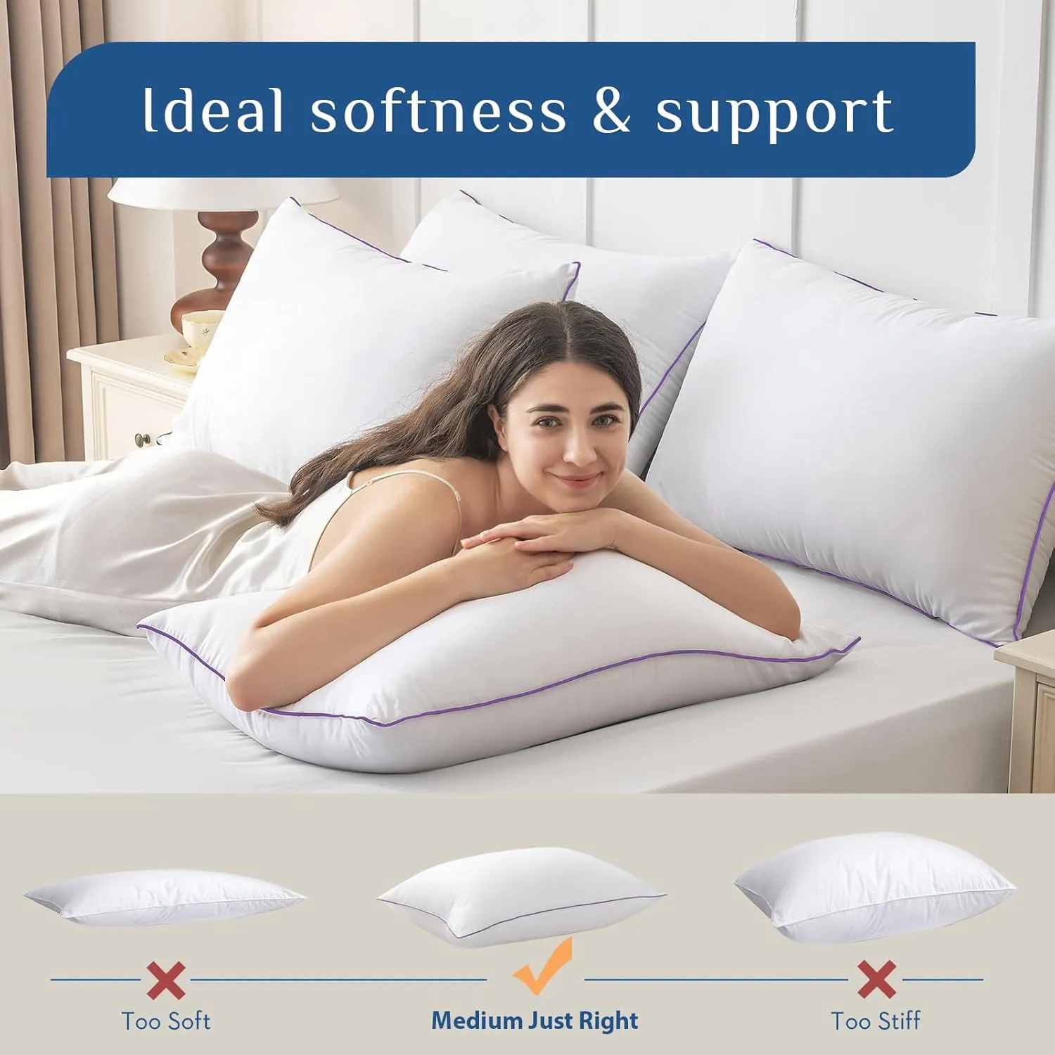 JOLLYVOGUE Pillows Standard Size Set of 4, Washable Supportive Bed Pillows with Super Soft Down Alternative Fill, Luxury Fluffy Hotel Quality for Side, Back and Stomach Sleepers