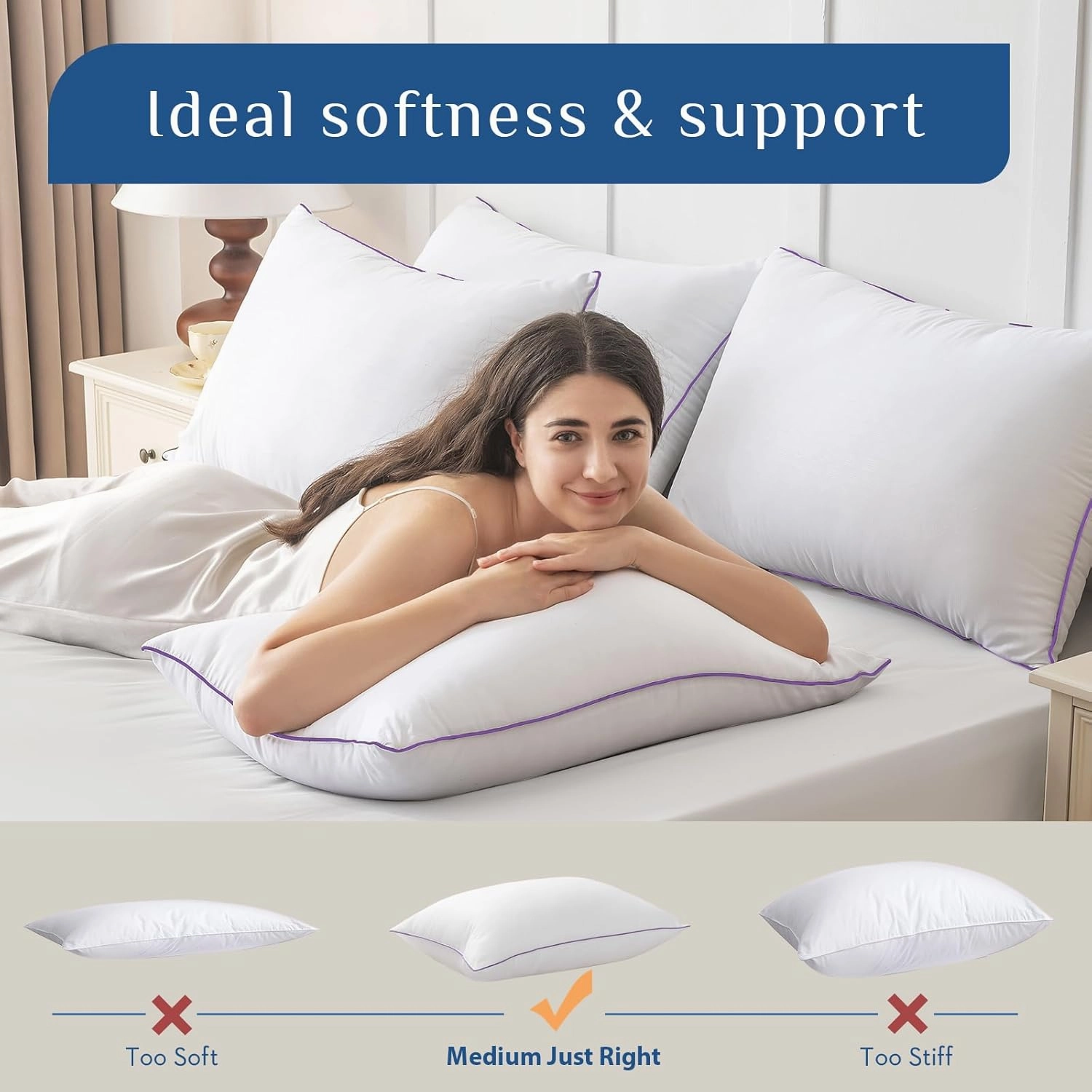 JOLLYVOGUE Pillows Queen Size Set of 4, Washable Supportive Bed Pillows with Super Soft Down Alternative Fill, Luxury Fluffy Hotel Quality for Side, Back, and Stomach Sleepers