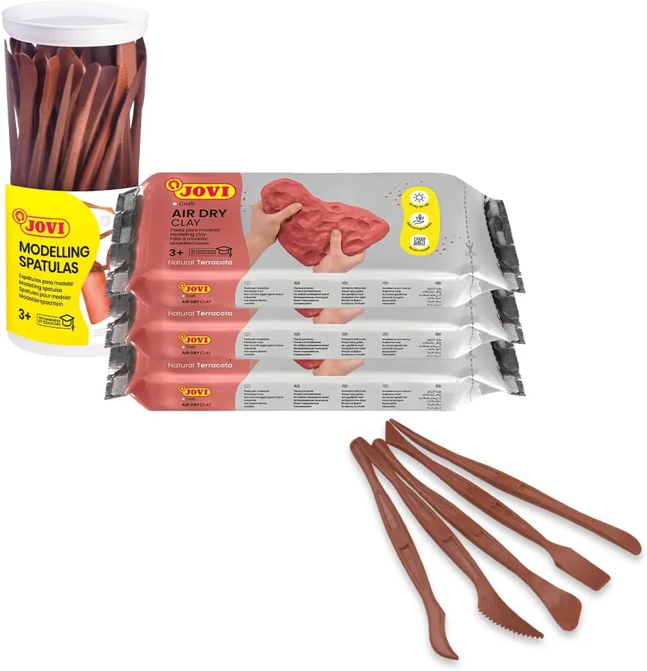 Jovi - Air Dry Modeling Clay, 3 x 1.1lb Terracotta Clay Bars with 45 Sculpting Tools (5 Different Models), Pottery Clay for Kids and Adults