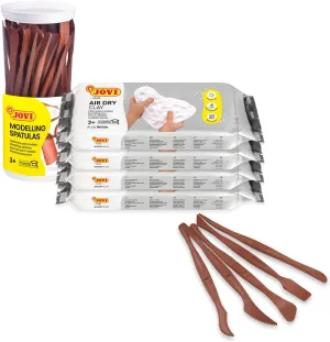 Jovi - Air Dry Modeling Clay, 4 x 2.2lb Gray Clay Bars with 45 Sculpting Tools (5 Different Models), Pottery Clay for Kids and Adults