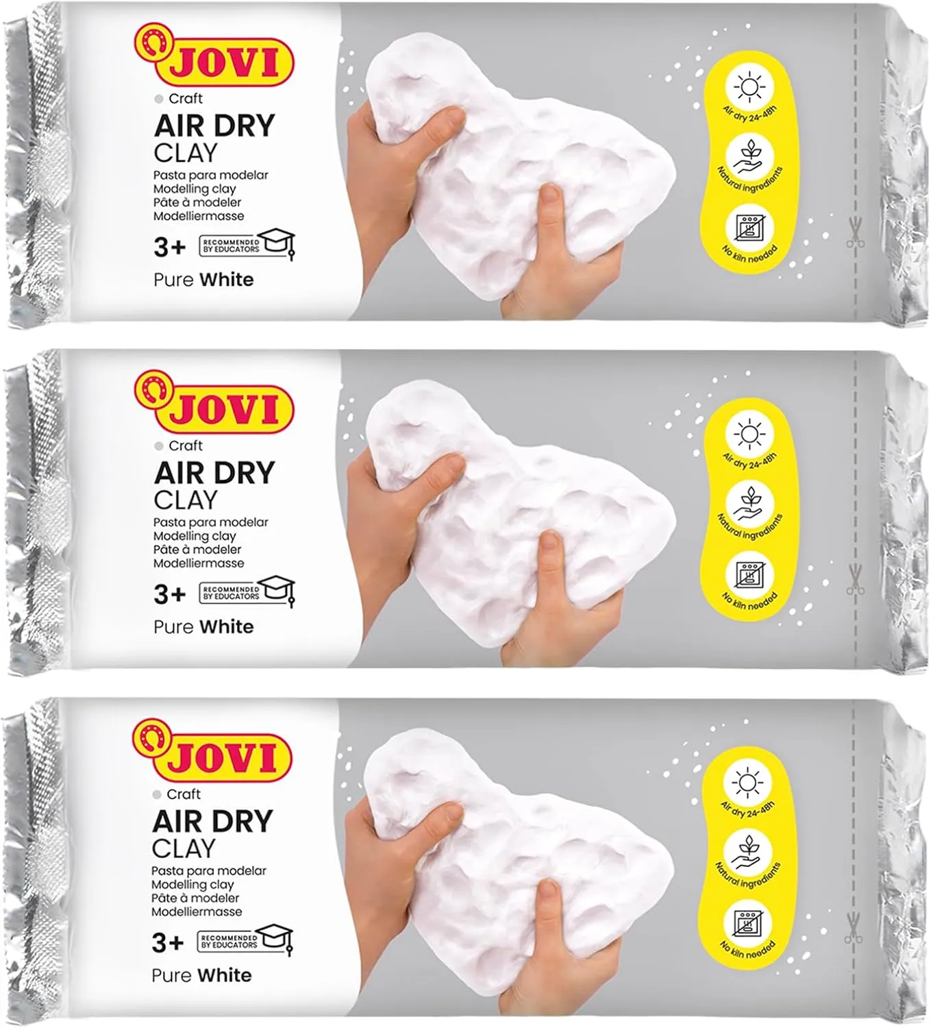 Jovi - Air Dry Modeling Clay, Set of 3 Units, 1.1lb Each, Total of 3.3lb, No Oven Needed, White Color, Pottery Clay for Arts and Crafts Projects (P85/3)