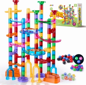 JOYIN 137Pcs Glowing Marble Run - Construction Building Blocks Toys with 15 Glow in The Dark Plastic Marbles, STEM Toy Presents for Boys and Girls
