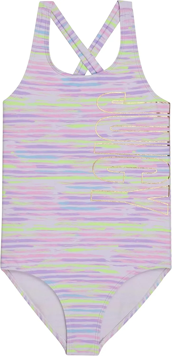 Juicy Couture Girls 2 Pack One Piece Swimsuit Set, Kids Bathing Suit Swimwear, Cute Ombre/Tie Dye/Tropical Print Beach Wear