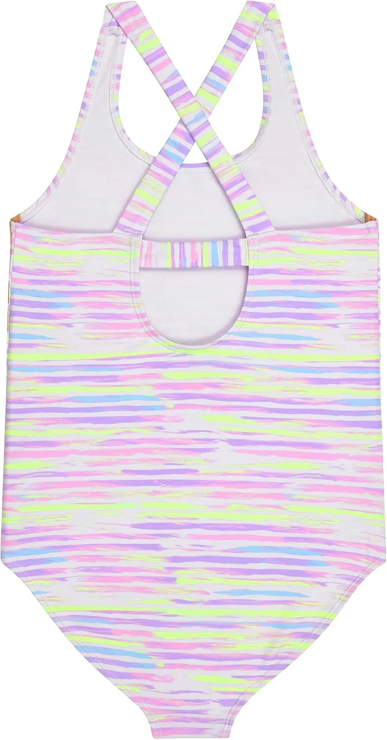Juicy Couture Girls 2 Pack One Piece Swimsuit Set, Kids Bathing Suit Swimwear, Cute Ombre/Tie Dye/Tropical Print Beach Wear