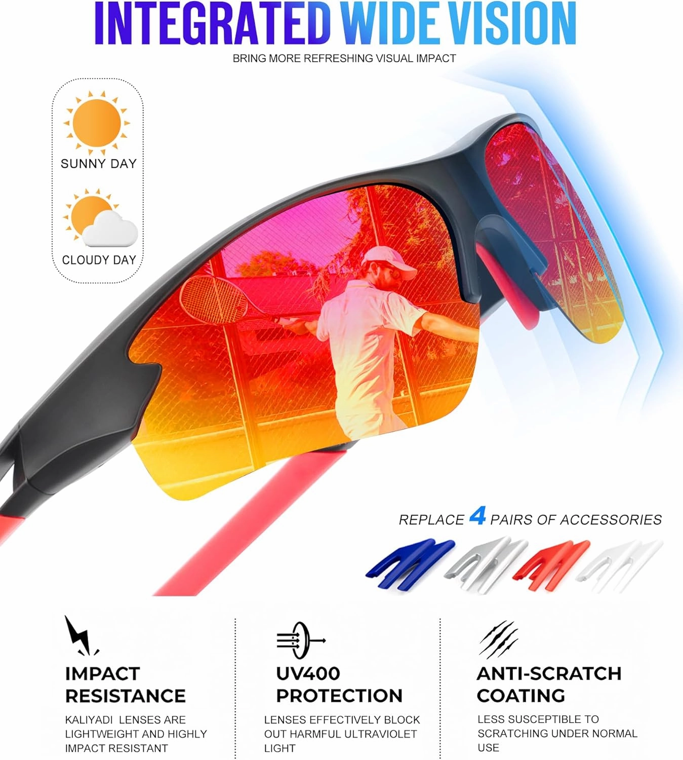 KALIYADI Sports Sunglasses for Men, Polarized Sun Glasses for Men Women Youth Baseball Softball with UV Protection