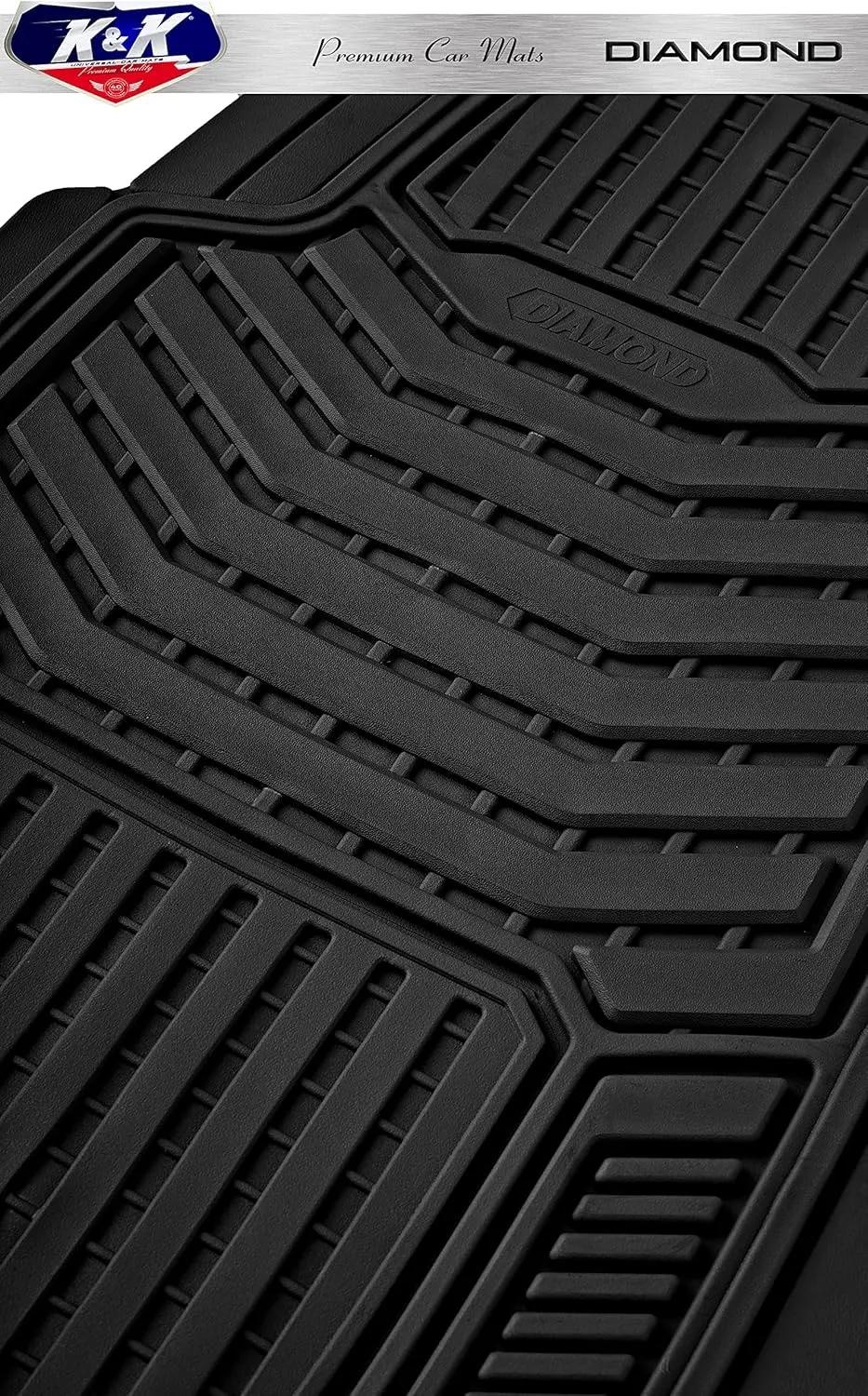K&K Auto Accessories 3D Car Floor Mat Thick 8 Lb Heavy Duty Durable Universal Diamond Black Deep Dish for Cars SUVs Minivan Truck