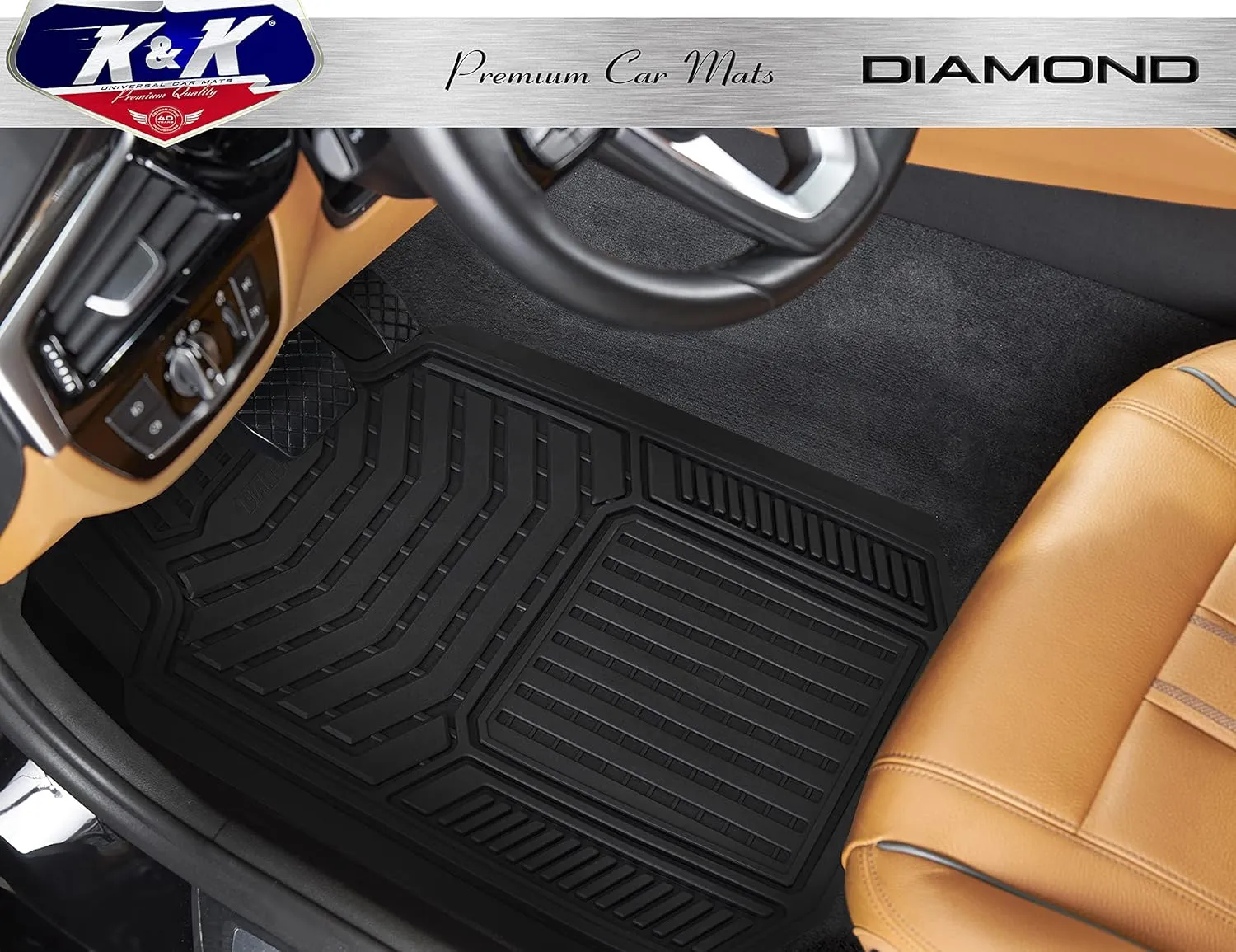 K&K Auto Accessories 3D Car Floor Mat Thick 8 Lb Heavy Duty Durable Universal Diamond Black Deep Dish for Cars SUVs Minivan Truck
