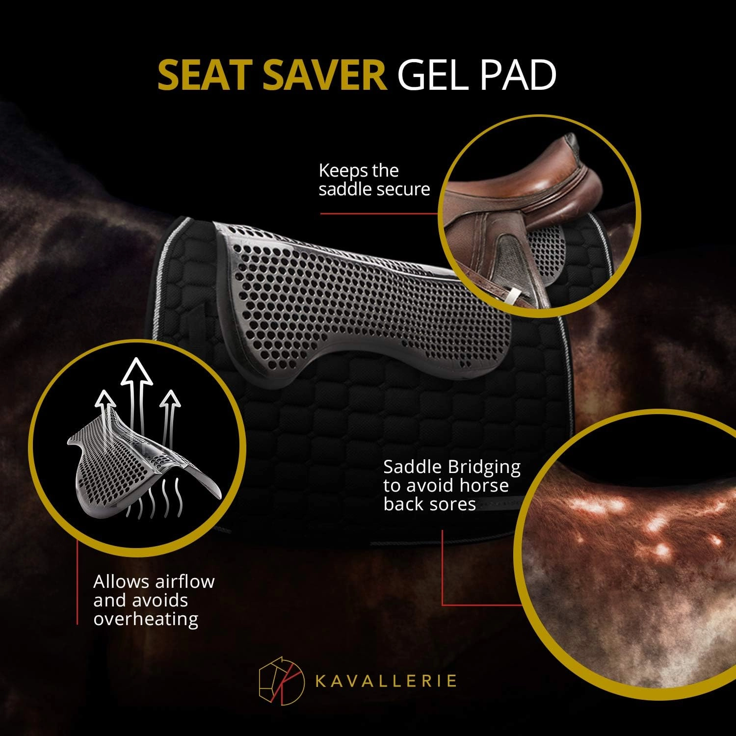 Kavallerie Gel Saddle Pad - Helps with Saddle Bridging, Sore Back, Swayed Back, High Withers, English Bareback Pad for Horses, Perfect for Eventing, Schooling, Dressage, Jumping Training