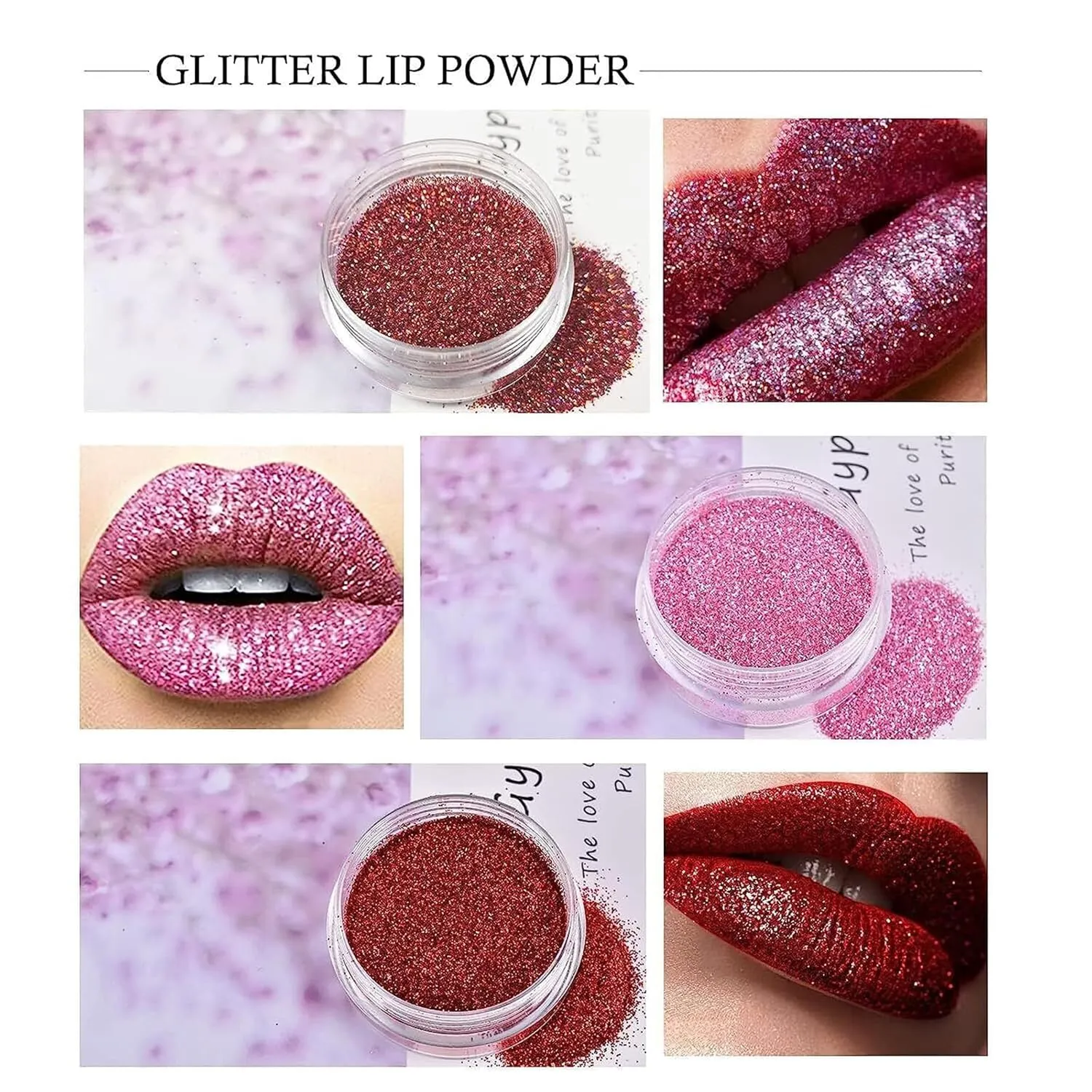 Kawaii Makeup, Kawaii Kisses Glitter Lip Kit, 4 Colors Glitter Lip Kit Gloss, Glitter Lips, Glitter Lipstick with Lip Primer and Brush, Kawaii Kisses Glitter Lip Kit Sugar Plum (A B)