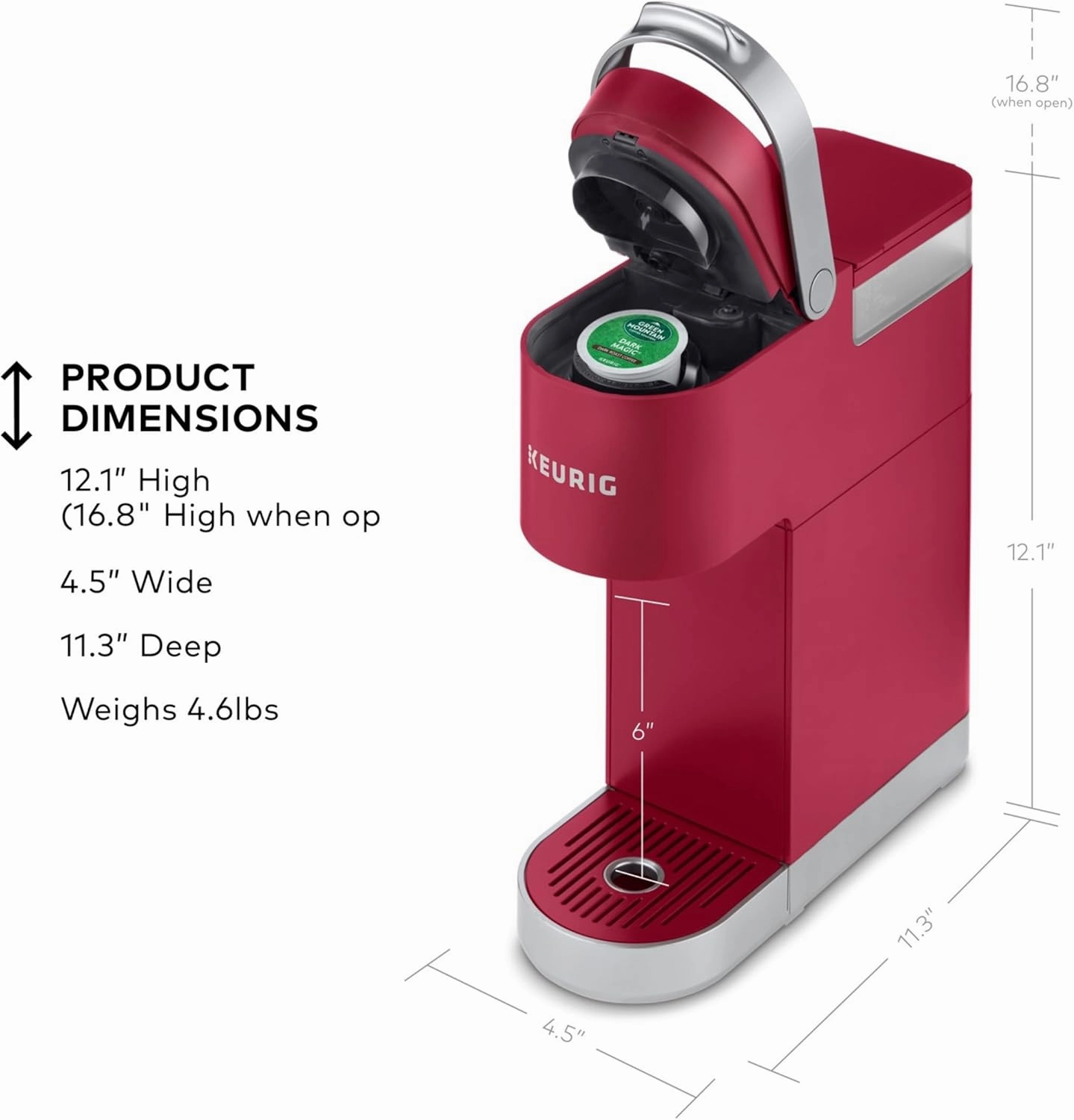 Keurig K-Mini Plus Single Serve K-Cup Pod Coffee Maker, with 6 to 12oz Brew Size, Stores up to 9 K-Cup Pods, Travel Mug Friendly, Cardinal Red