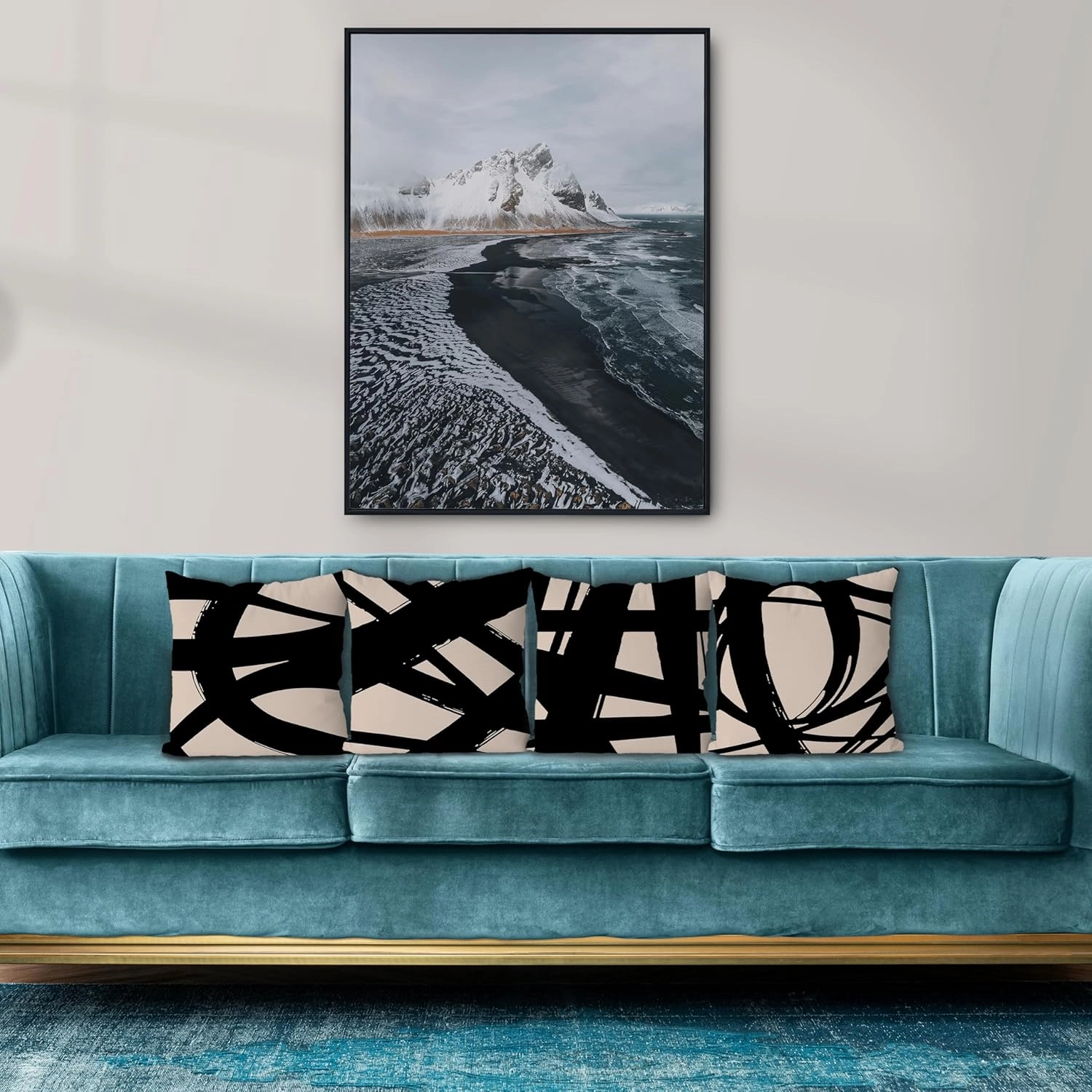 KEUSPI Black and Beige Pillow Cover 18x18 Decor Modern Abstract Neutral Art, Abstarct Art Throw Pillow Case Set of 4,Home Living Room Black Decor Women Gifts(Beige)
