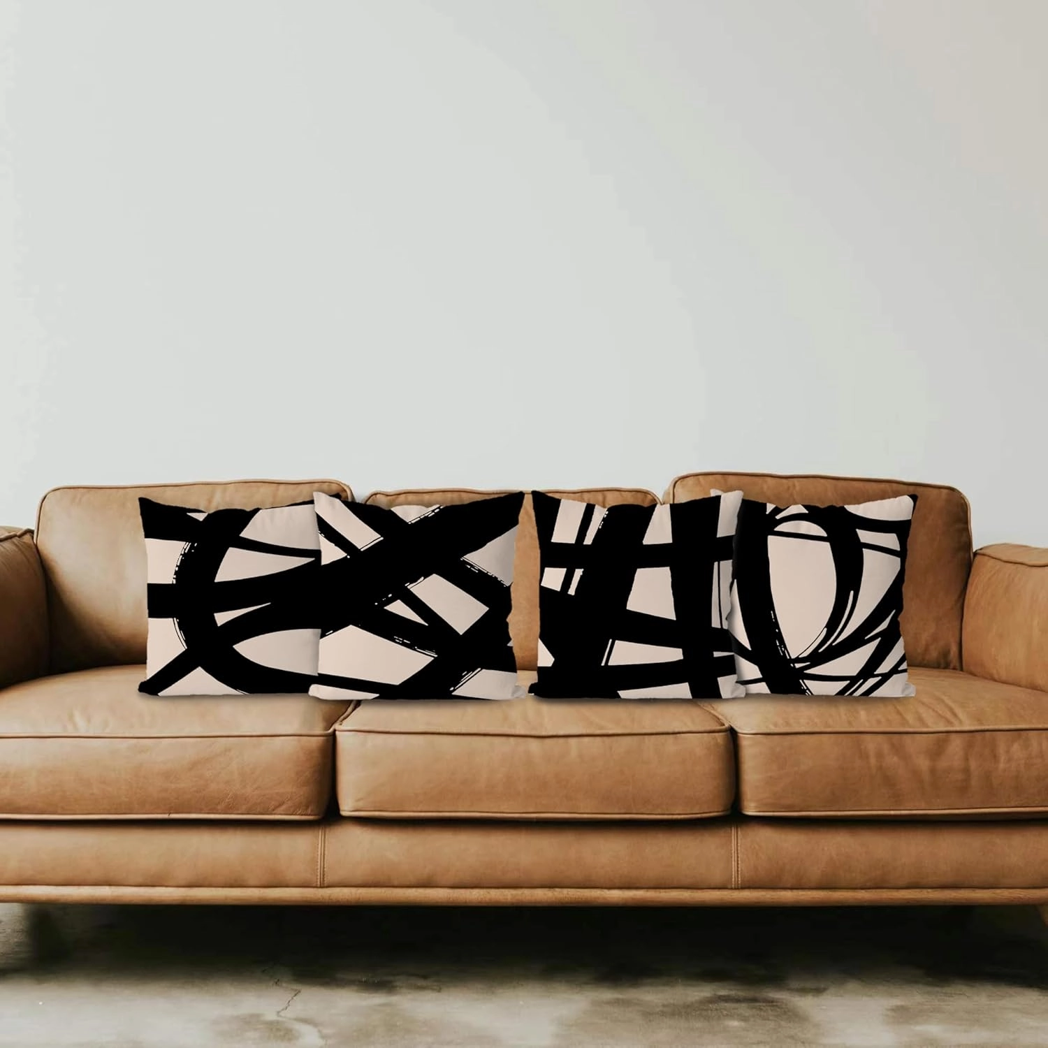 KEUSPI Black and Beige Pillow Cover 18x18 Decor Modern Abstract Neutral Art, Abstarct Art Throw Pillow Case Set of 4,Home Living Room Black Decor Women Gifts(Beige)