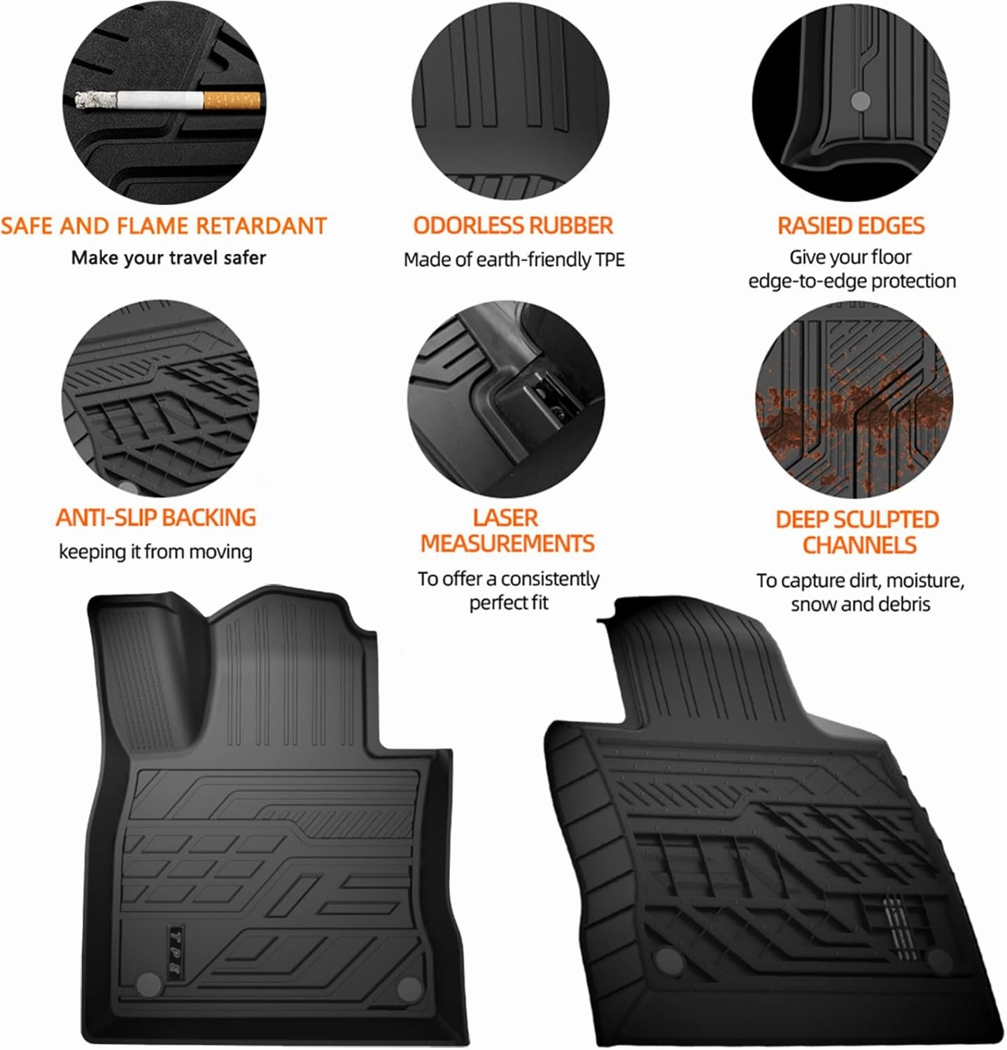 KEYOOG Floor Mats Fits for 2020-2024 Fo-rd Explorer 2nd-Row Bench or Bucket Seats, All-Weather Automotive Mat Interior Accessories Includes 1st and 2nd Row Cargo Liner Mat Custom, Black TPE