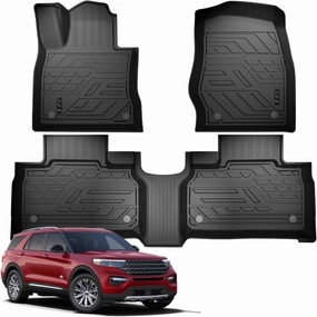 KEYOOG Floor Mats Fits for 2020-2024 Fo-rd Explorer 2nd-Row Bench or Bucket Seats, All-Weather Automotive Mat Interior Accessories Includes 1st and 2nd Row Cargo Liner Mat Custom, Black TPE