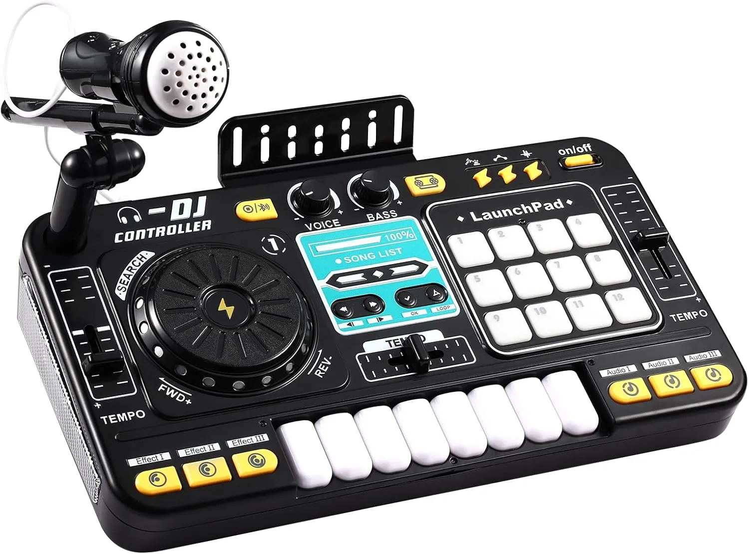 Kids DJ Mixer,Baby Musical DJ Set for Kids with 3 Scratching Sound Effect,12 Demo Song,12 Sound and Melody,DJ Turntable Record,USB DJ Party Mixer Musical Toy with Light