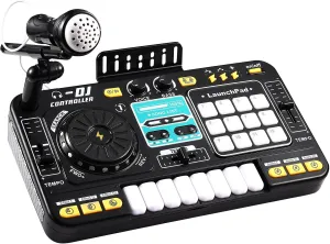 Kids DJ Mixer,Baby Musical DJ Set for Kids with 3 Scratching Sound Effect,12 Demo Song,12 Sound and Melody,DJ Turntable Record,USB DJ Party Mixer Musical Toy with Light