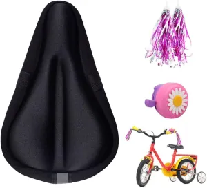 Kids Gel Bike Seat Cushion Cover for Boys & Girls, 9"x6" Breathable & Extra Soft Memory Foam Children Bicycle Saddle Pad with Water&Dust Resistant Cover