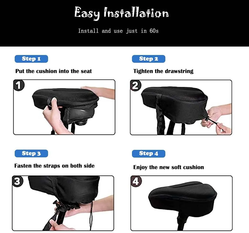 Kids Gel Bike Seat Cushion Cover for Boys & Girls, 9"x6" Breathable & Extra Soft Memory Foam Children Bicycle Saddle Pad with Water&Dust Resistant Cover
