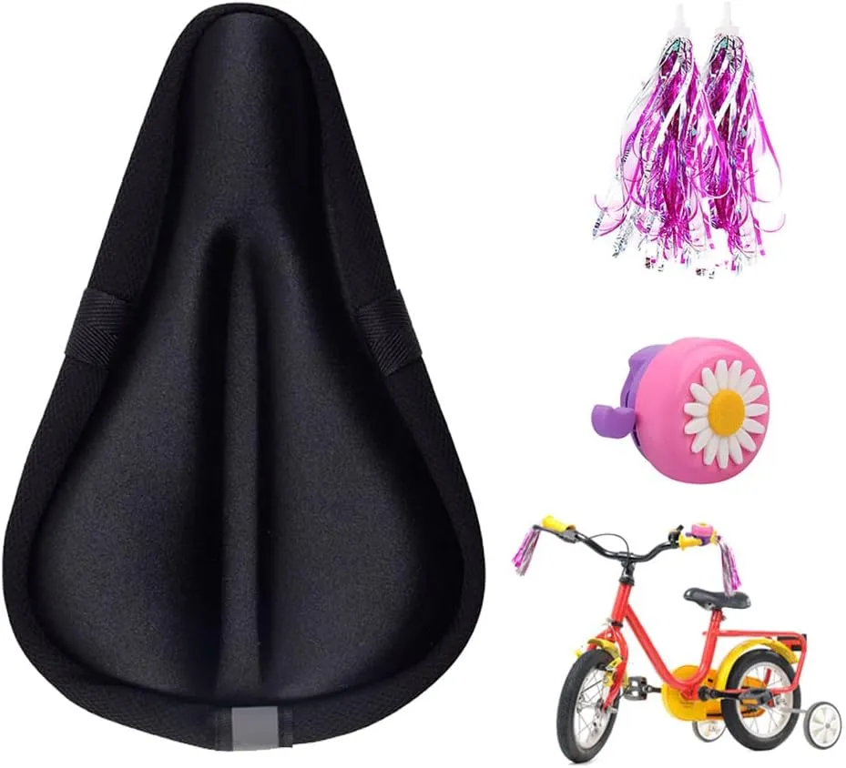 Kids Gel Bike Seat Cushion Cover for Boys & Girls, 9"x6" Breathable & Extra Soft Memory Foam Children Bicycle Saddle Pad with Water&Dust Resistant Cover