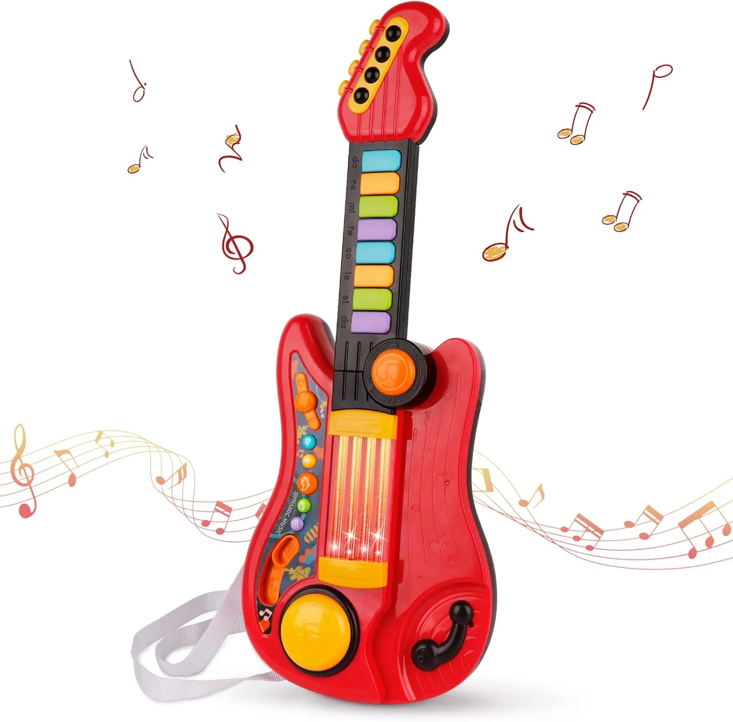 Kids Guitar 2 in 1 Musical Instruments for Kids Piano Toddler Toy Electric Guitars with Strap Music Toys for 3 4 5 Year Old Boys Girls Gifts (Red)