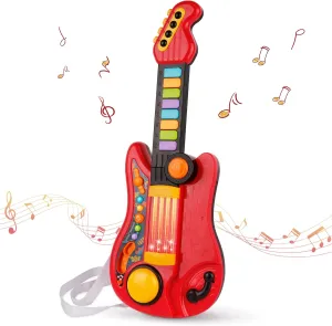 Kids Guitar 2 in 1 Musical Instruments for Kids Piano Toddler Toy Electric Guitars with Strap Music Toys for 3 4 5 Year Old Boys Girls Gifts (Red)