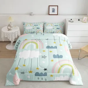 Kids Kawaii Comforter Set For Girls Boys Twin Rainbow Moon Stars Comforter Set Cute Cartoon Cloud Bedding Comforters Scandinavian Style Doodle Quilt Duvet Sets Children Bedroom Decor 1 Pillow Case