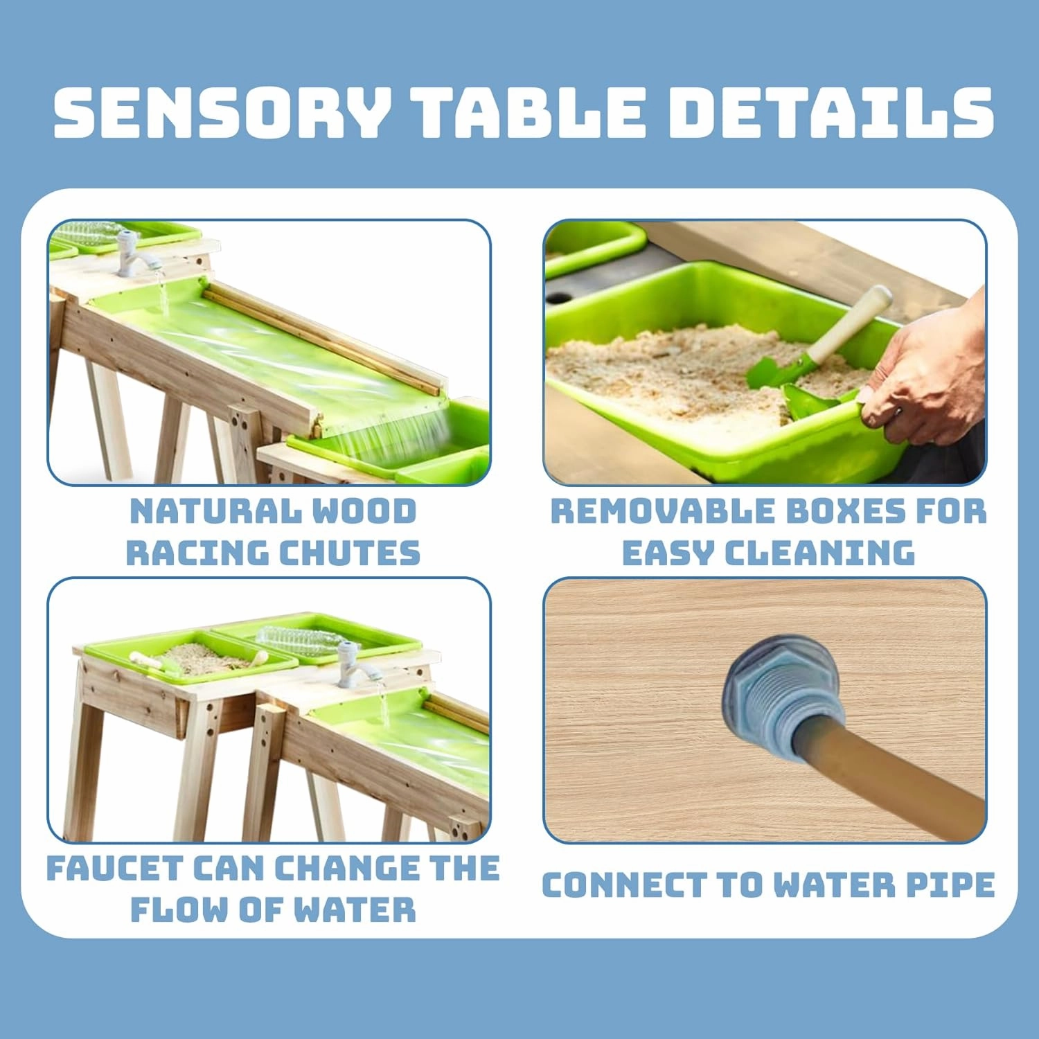 Kids 3 Sets Rushing River Falls Sensory Table, Wood Sand Table Playset for Kids, Outdoor Wooden Toy Play Water Table Set for Boys and Girls, Picnic Table for Outdoor Backyard Splash Table (Black3)