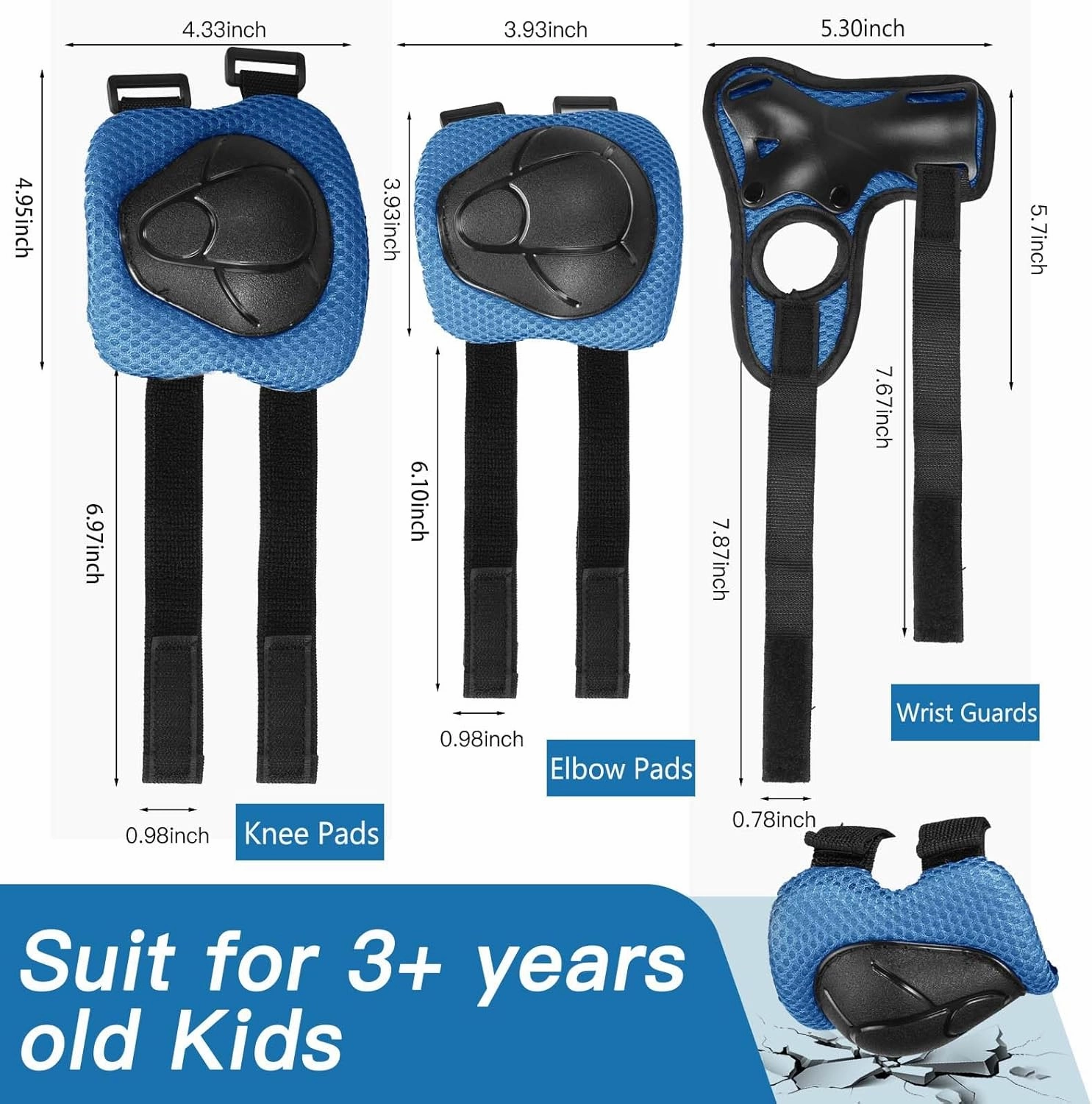 Kids Adjustable Helmet, with Sports Protective Gear Set Knee Elbow Wrist Pads for Toddler Age 3-14 Boys Girls, Bike Skateboard Hoverboard Scooter Rollerblading Helmet Set