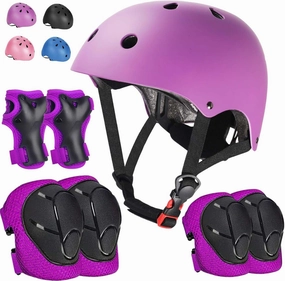 Kids Adjustable Helmet, with Sports Protective Gear Set Knee Elbow Wrist Pads for Toddler Age 3-14 Boys Girls, Bike Skateboard Hoverboard Scooter Rollerblading Helmet Set