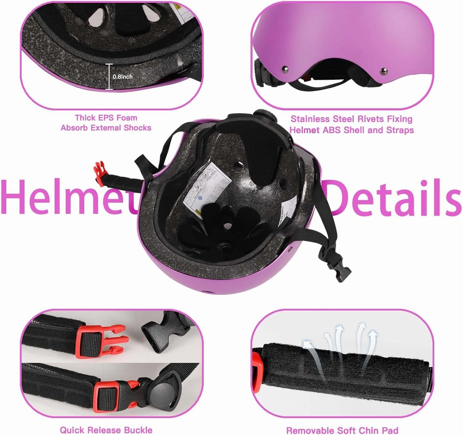 Kids Adjustable Helmet, with Sports Protective Gear Set Knee Elbow Wrist Pads for Toddler Age 3-14 Boys Girls, Bike Skateboard Hoverboard Scooter Rollerblading Helmet Set