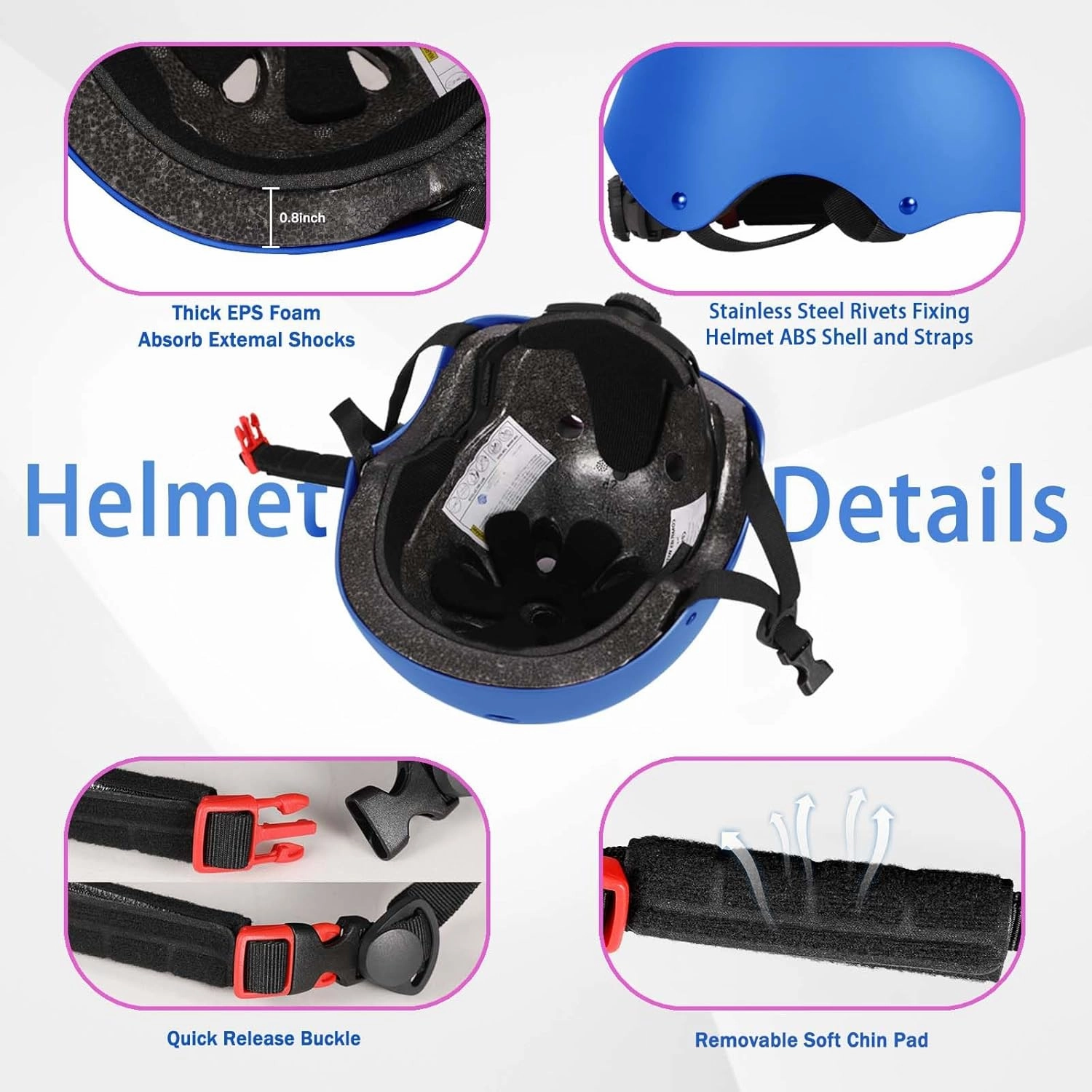 Kids Adjustable Helmet, with Sports Protective Gear Set Knee Elbow Wrist Pads for Toddler Age 3-14 Boys Girls, Bike Skateboard Hoverboard Scooter Rollerblading Helmet Set