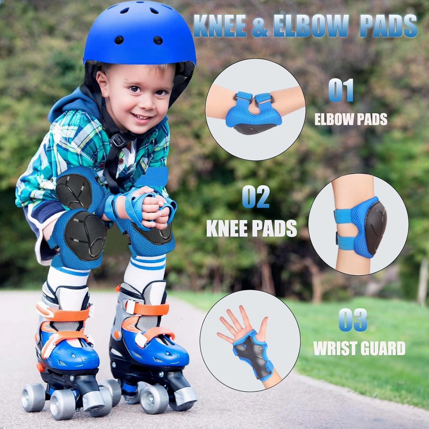 Kids Adjustable Helmet, with Sports Protective Gear Set Knee Elbow Wrist Pads for Toddler Age 3-14 Boys Girls, Bike Skateboard Hoverboard Scooter Rollerblading Helmet Set