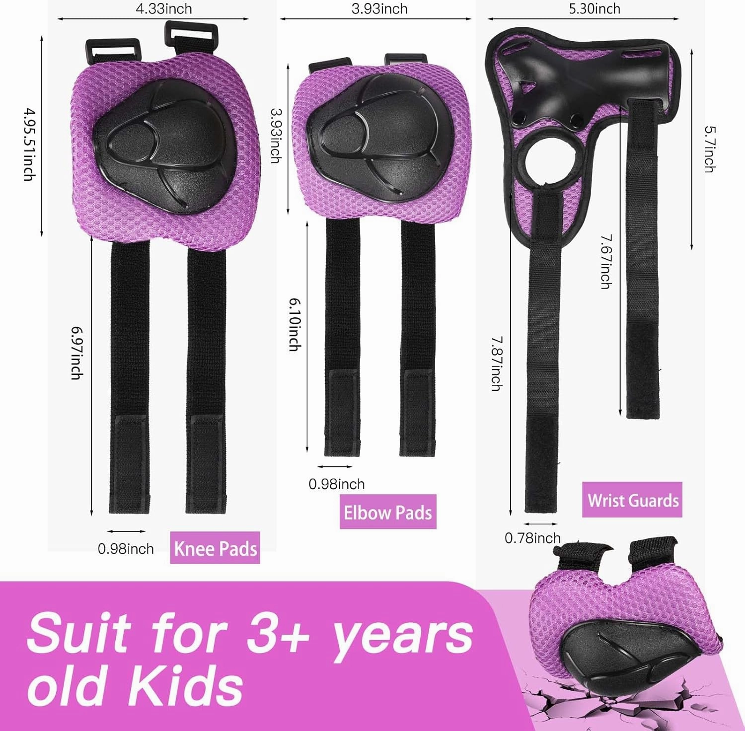 Kids Adjustable Helmet, with Sports Protective Gear Set Knee Elbow Wrist Pads for Toddler Age 3-14 Boys Girls, Bike Skateboard Hoverboard Scooter Rollerblading Helmet Set