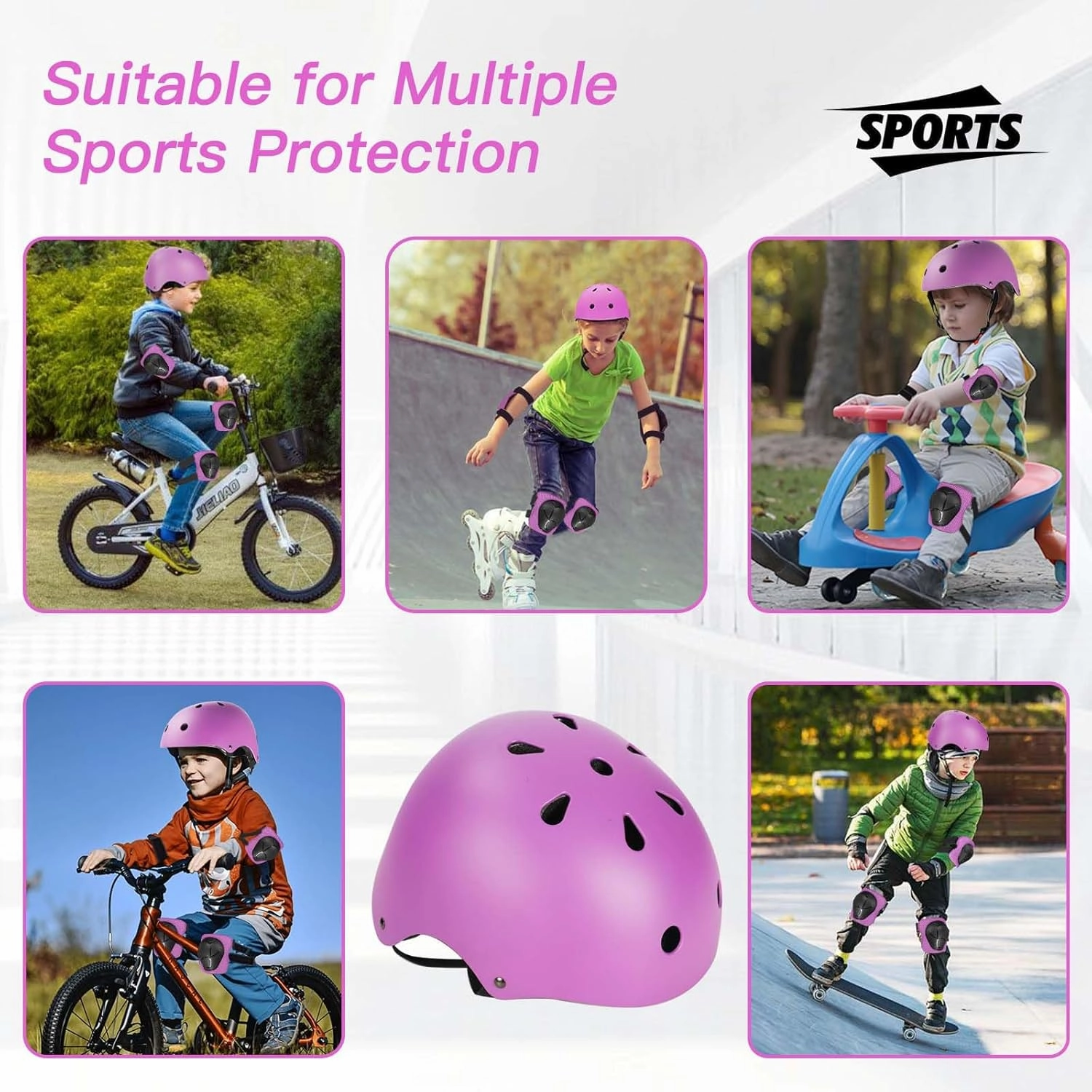 Kids Adjustable Helmet, with Sports Protective Gear Set Knee Elbow Wrist Pads for Toddler Age 3-14 Boys Girls, Bike Skateboard Hoverboard Scooter Rollerblading Helmet Set