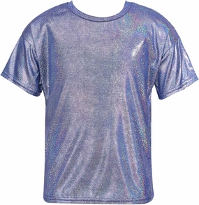 Kids Boys Girls Metallic Shiny T-Shirt Jazz Hip Hop Dance Tops Short Sleeves Loose T-Shirt for Performance Costume
