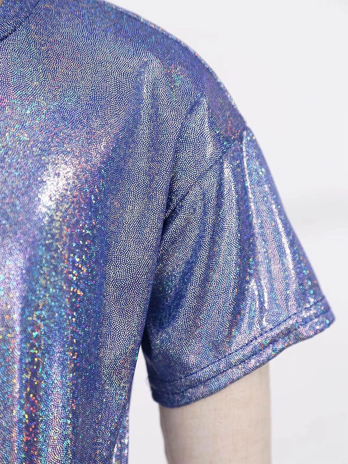 Kids Boys Girls Metallic Shiny T-Shirt Jazz Hip Hop Dance Tops Short Sleeves Loose T-Shirt for Performance Costume
