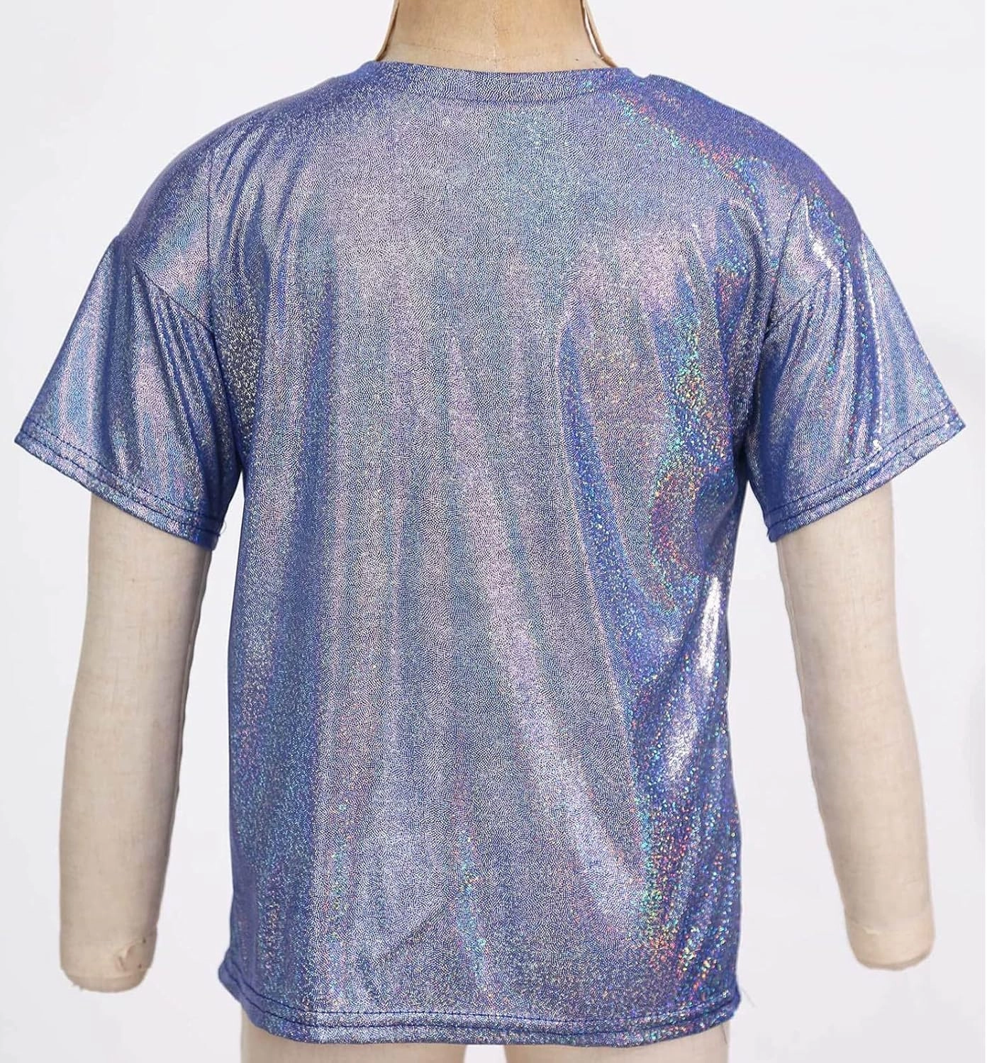 Kids Boys Girls Metallic Shiny T-Shirt Jazz Hip Hop Dance Tops Short Sleeves Loose T-Shirt for Performance Costume