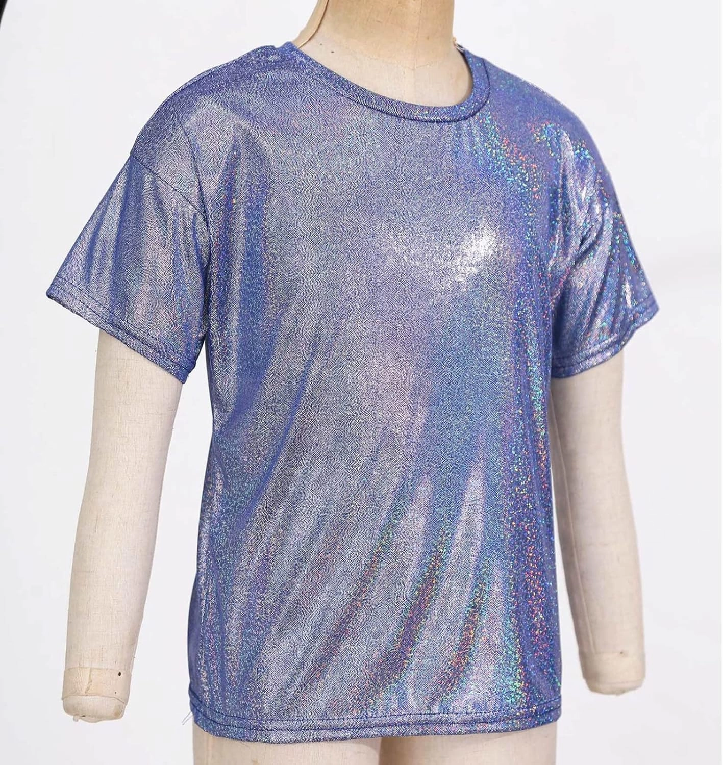 Kids Boys Girls Metallic Shiny T-Shirt Jazz Hip Hop Dance Tops Short Sleeves Loose T-Shirt for Performance Costume