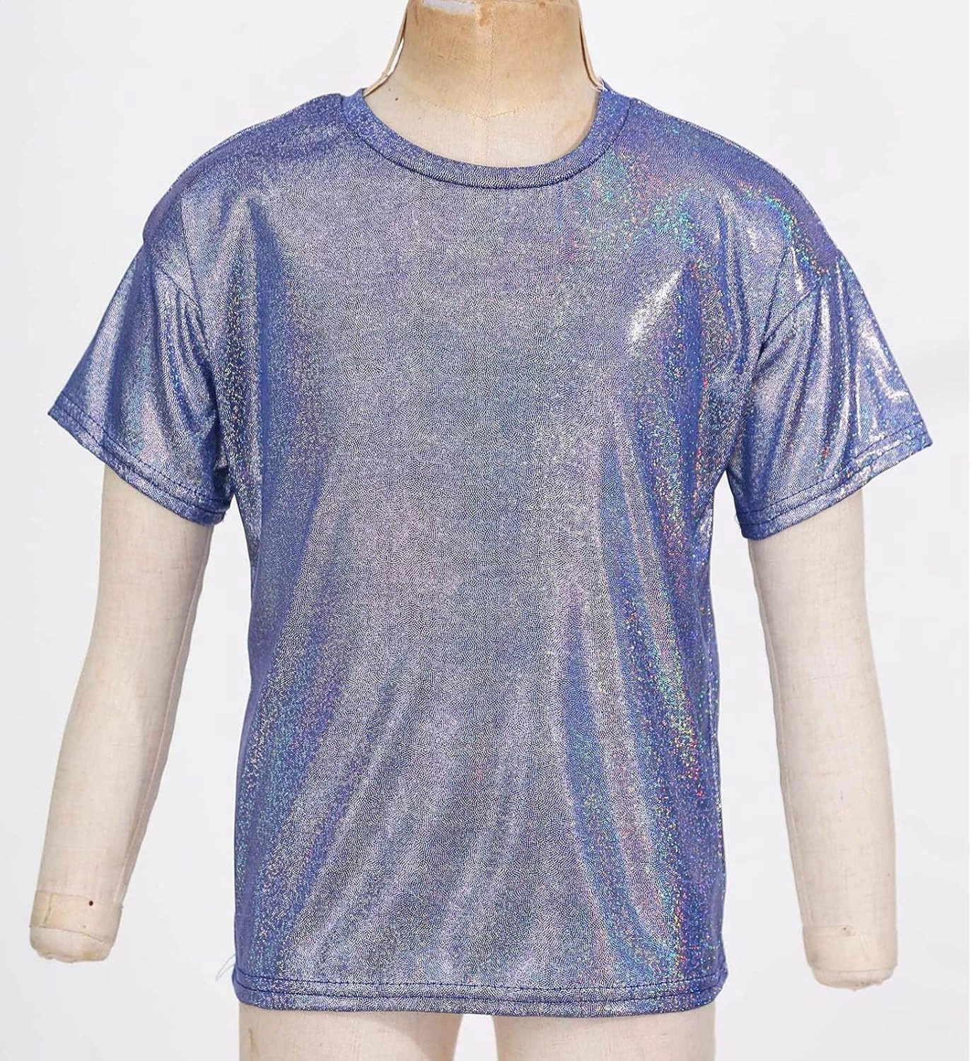Kids Boys Girls Metallic Shiny T-Shirt Jazz Hip Hop Dance Tops Short Sleeves Loose T-Shirt for Performance Costume