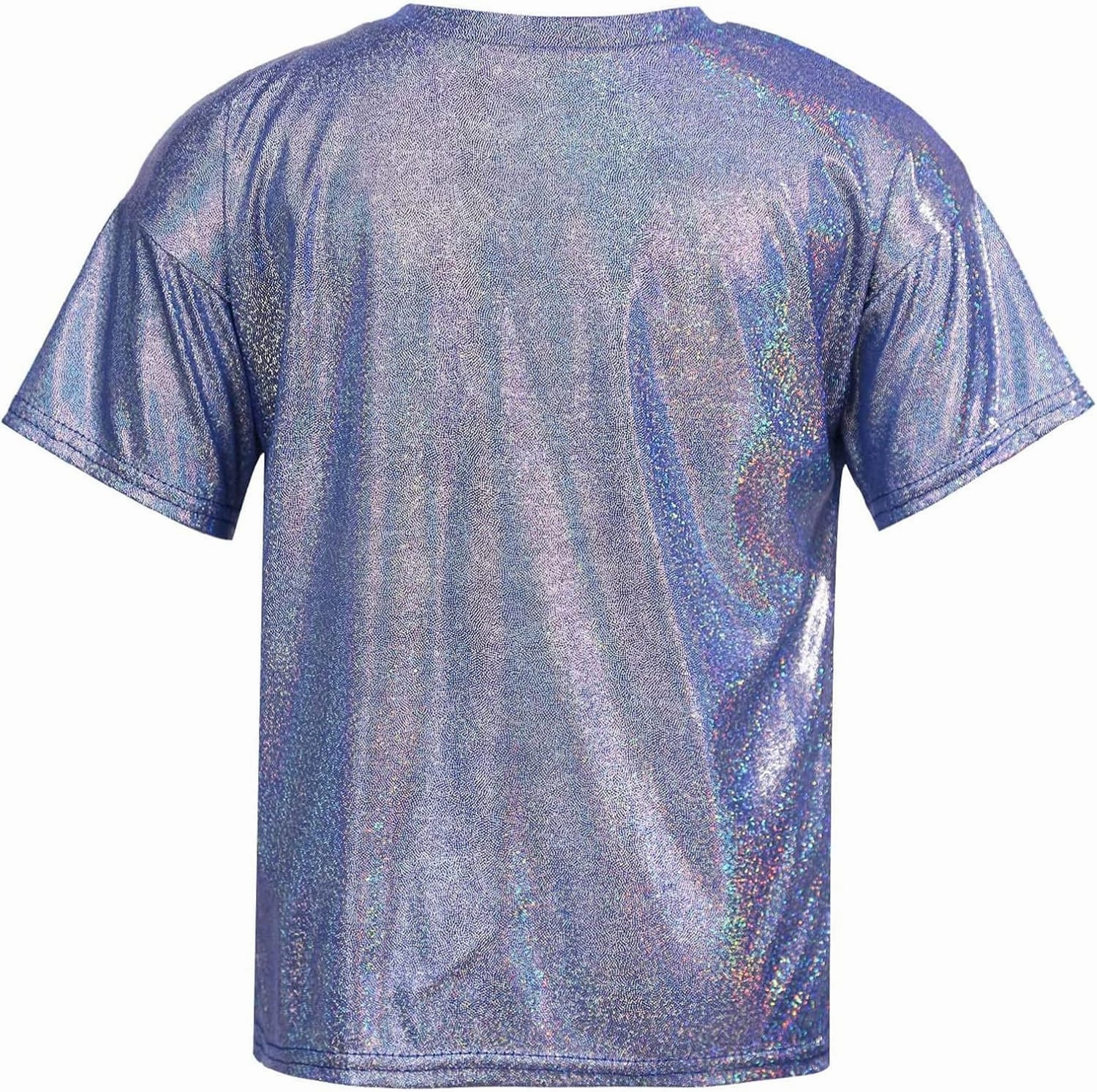 Kids Boys Girls Metallic Shiny T-Shirt Jazz Hip Hop Dance Tops Short Sleeves Loose T-Shirt for Performance Costume