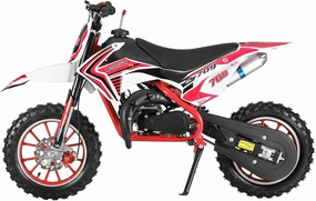 Kids Dirt Bike, 49cc 2-Stroke Gas Power Motocross Off-Road Tires Shock Absorption Springs Soft Seat Cushion Pocket Motorbike with Front Rear Disc Brakes, Racing Max Speed 40KM/H (Red)