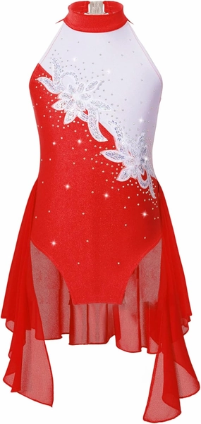 Kids Girls Shiny Rhinestone Figure Skating Dress Sleeveless Gymnastic Leotard Ballet Dance Costume