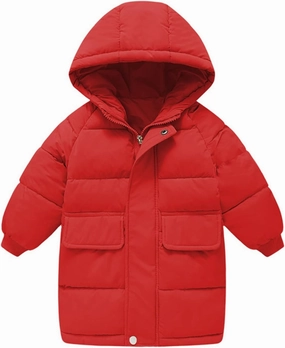Kids Long Heavyweight Hooded Puffer Jacket Boys Girls Winter Coat Windproof Down Jacket Solid Toddler Warm Outerwear