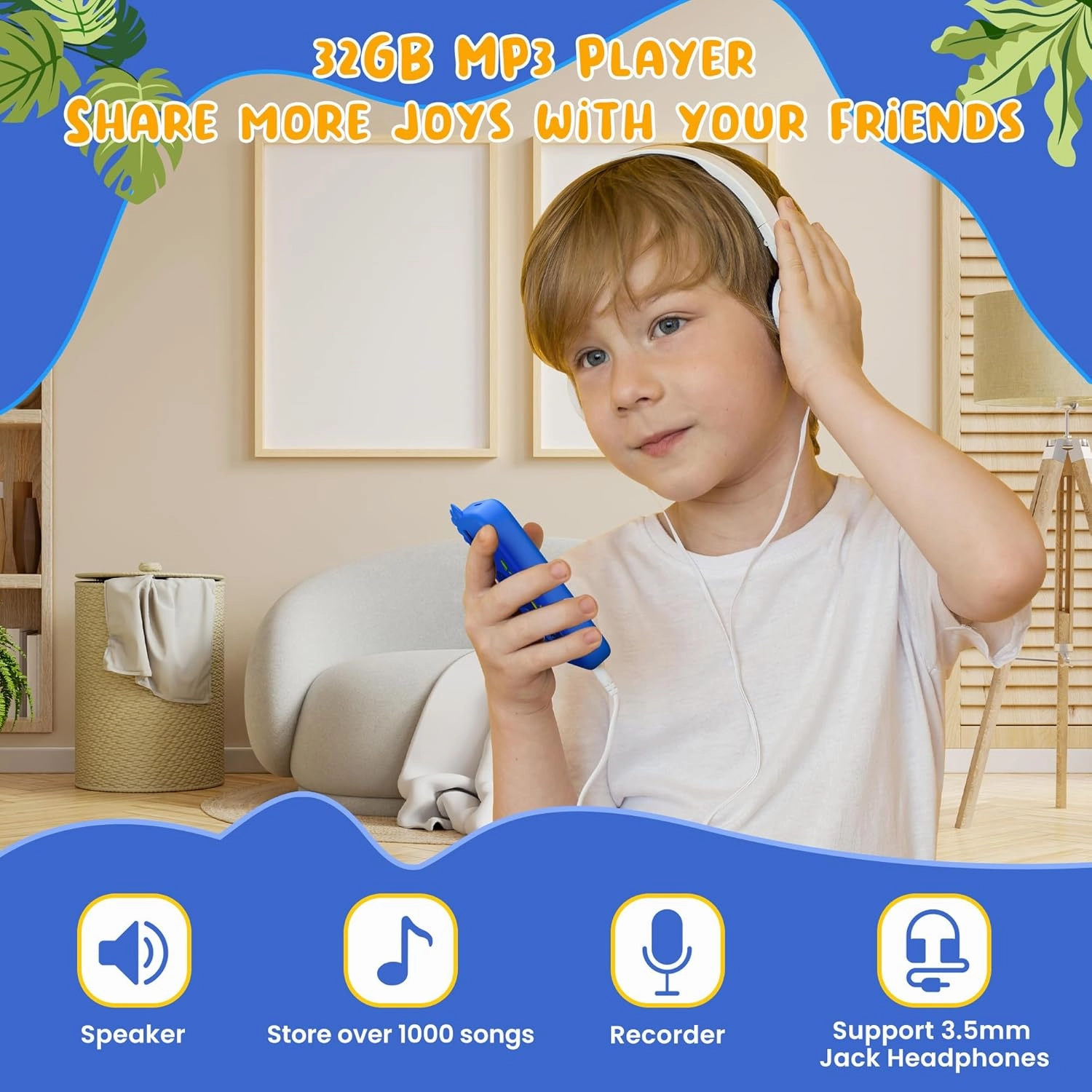 Kids Phone with Camera for Boys with Touchscreen, 32G Card Christmas Birthday Gifts for Age 3-8 Kids Dual Camera, Music Player (Blue Dinosaur)
