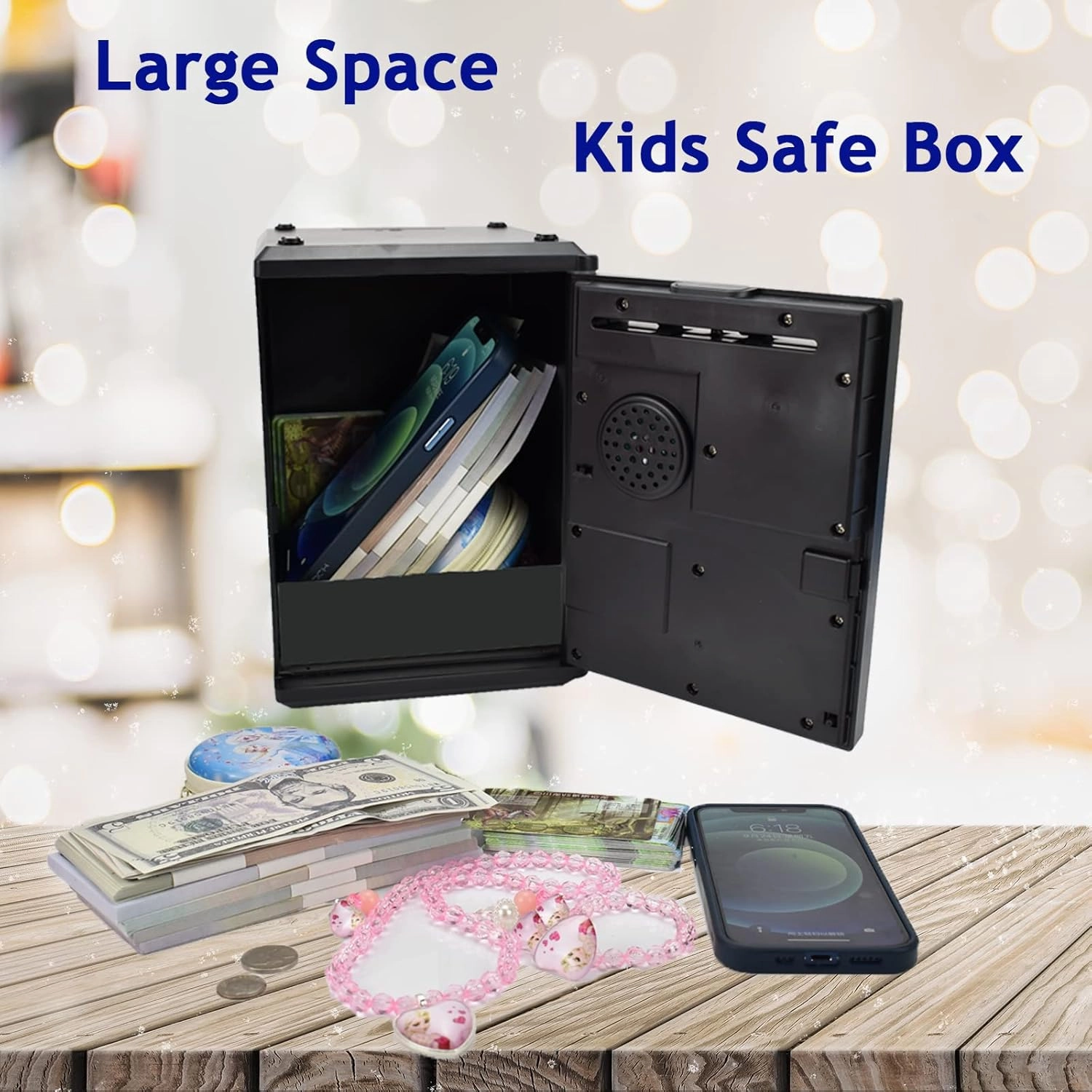 Kids Safe Bank with Fingerprint Password Talking ATM Piggy Bank for Real Money Toy Gift for 5-14 Years Old Boys Girls (Silver/Black)
