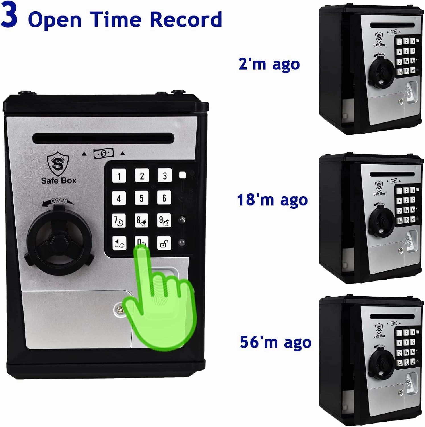 Kids Safe Bank with Fingerprint Password Talking ATM Piggy Bank for Real Money Toy Gift for 5-14 Years Old Boys Girls (Silver/Black)
