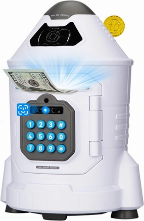 Kids Safe, Electronic Piggy Bank for Boys Girls, ATM Money Saving Box Toy 2024 with Password & Face ID Simulation, Christmas Birthday Gifts for 4 5 6 7 8 9 10 Year Old, Rocket Space Coin Cash Can