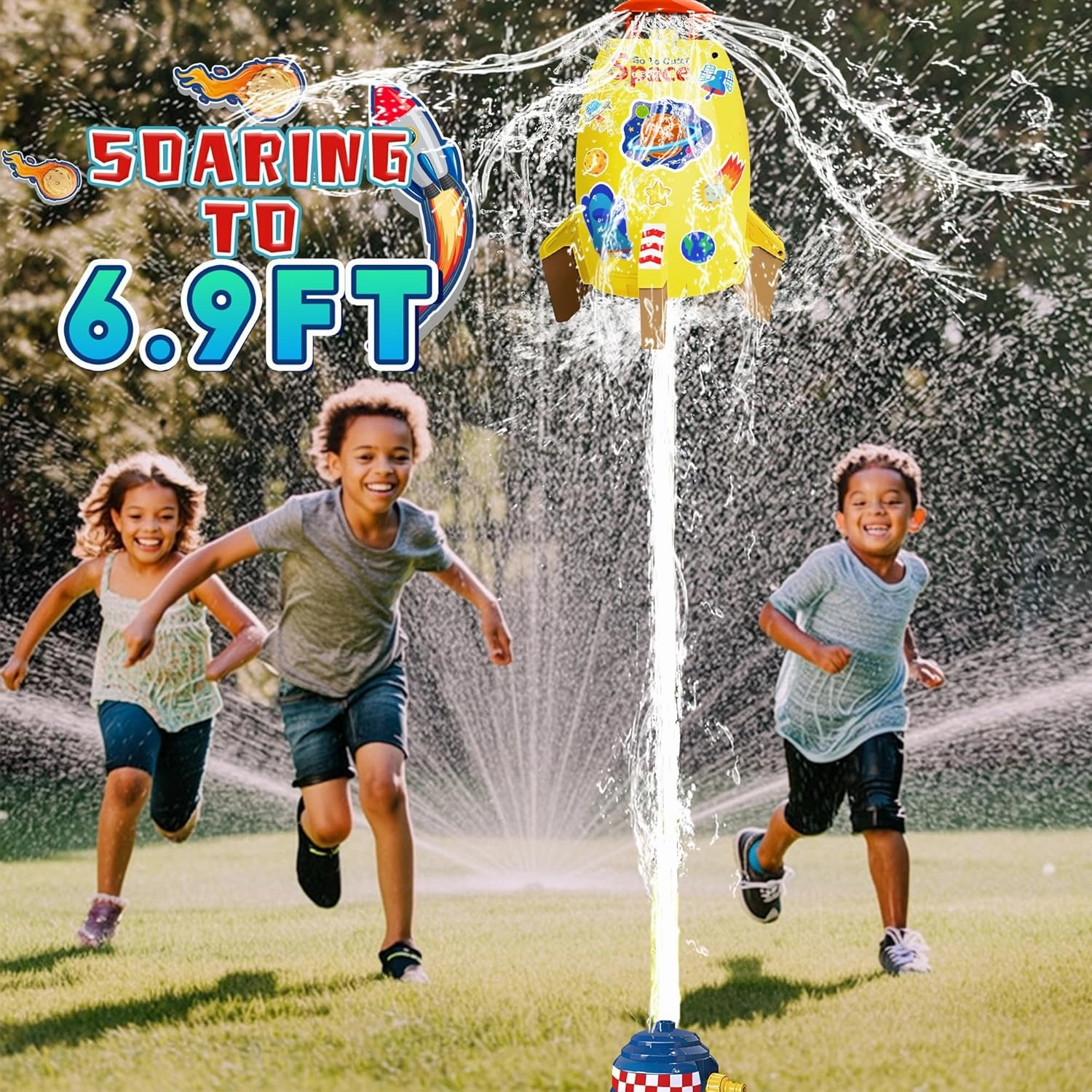 Kids Sprinklers for Yard with Hose, Rocket Launcher – Outdoor Water Toys for Boys Girls, Summer Splash Backyard Sprinkler Game for Toddlers, Great Gift Idea for Ages 3 4 5 6 7 8 9