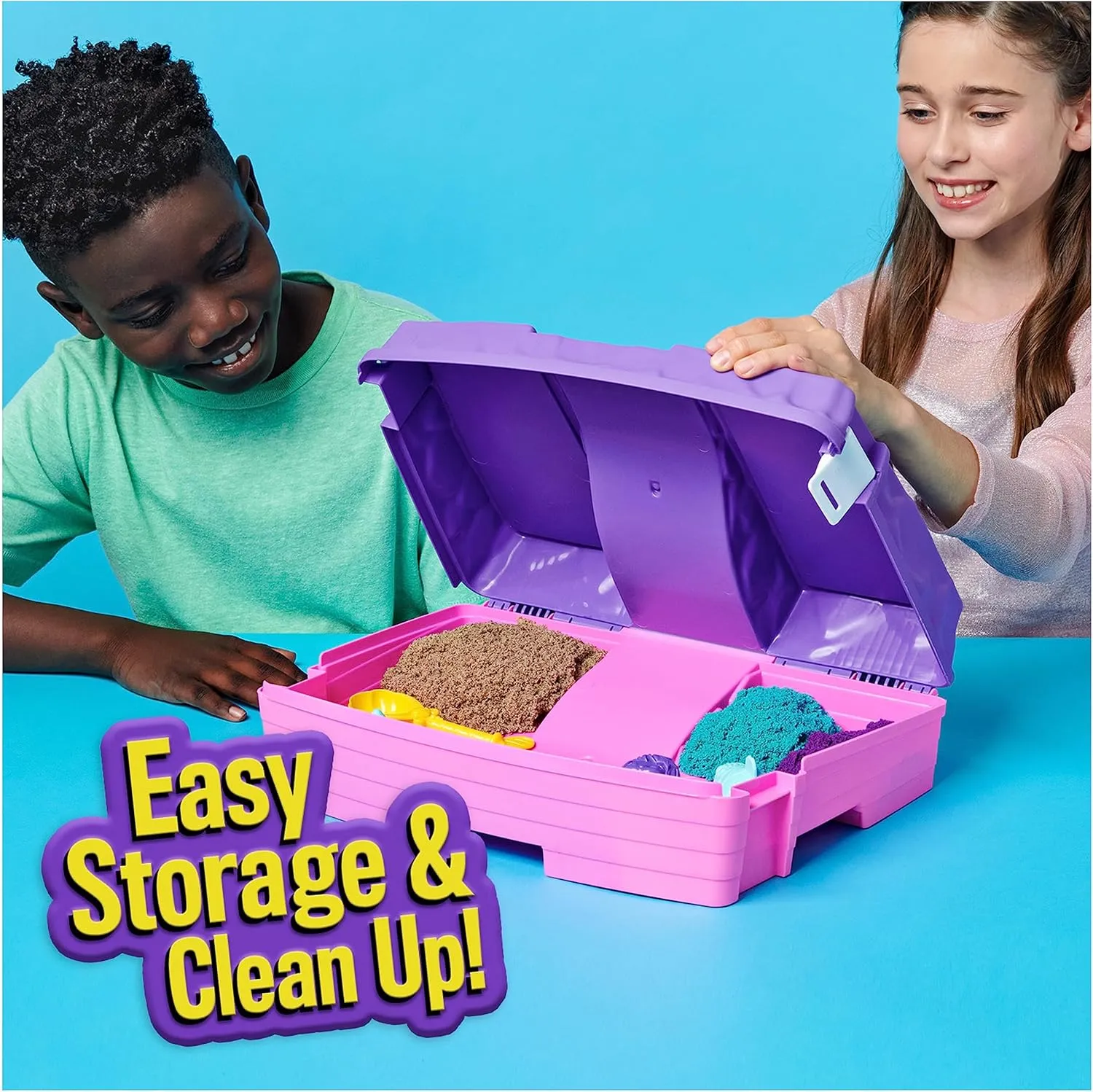 Kinetic Sand, Mermaid Palace Playset with 2.06lbs Play Sand (Neon Purple, Shimmer Teal & Beach), Tools & Folding Sandbox, Sensory Toys for Kids