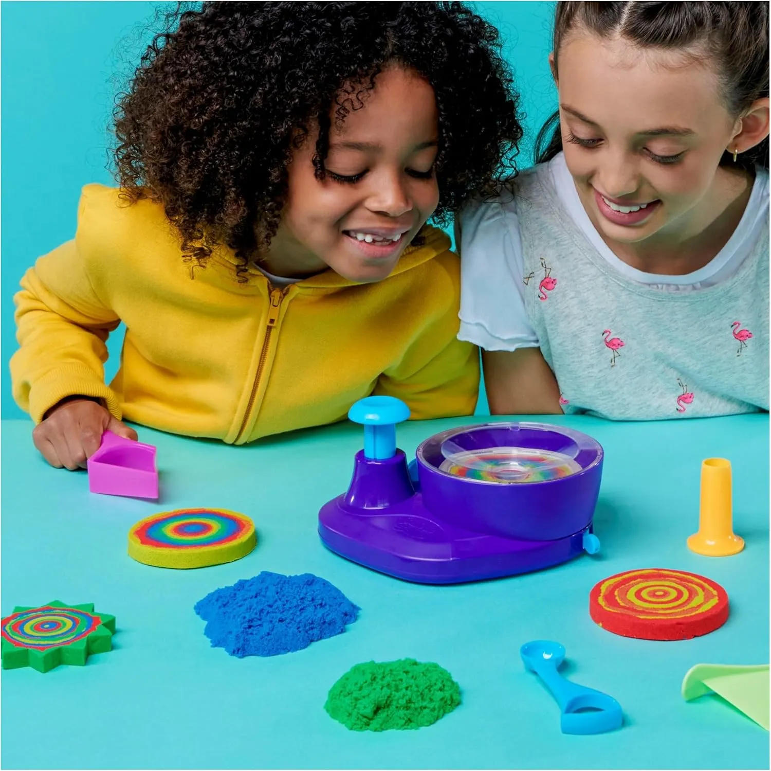 Kinetic Sand, Swirl N’ Surprise Playset with 2lbs of Play Sand, Including Red, Blue, Green, Yellow and 4 Tools, Sensory Toys for Kids Ages 3 and up